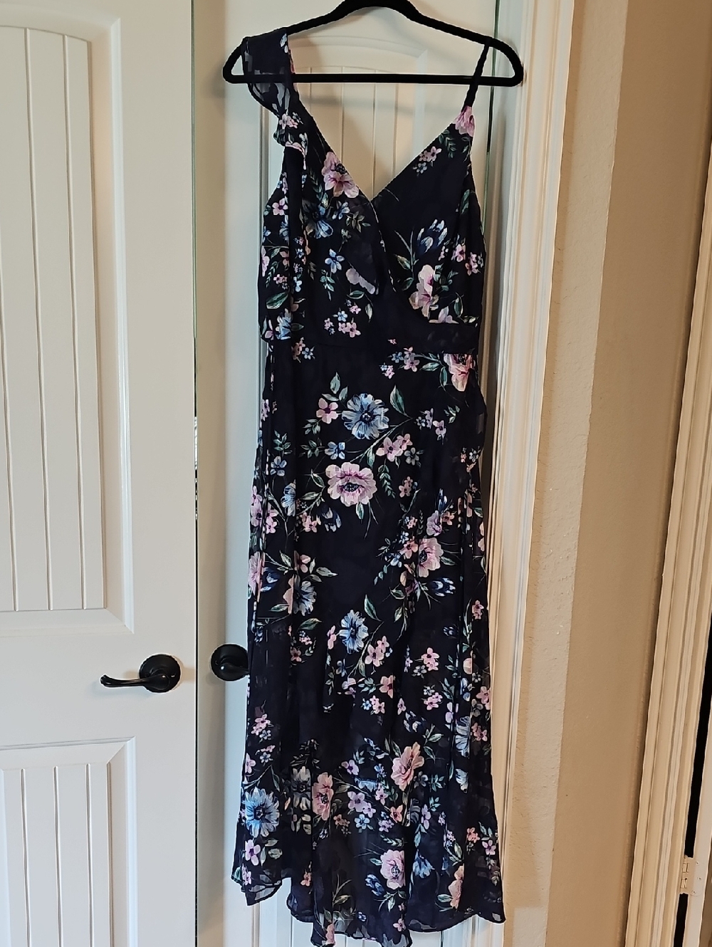 Floral Hi Lo Navy Maxi Dress with Pink Floral